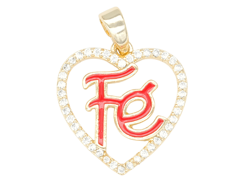 RODIO DORADO DIJE CORAZON FE ROJO ZIRCON 17*15MM