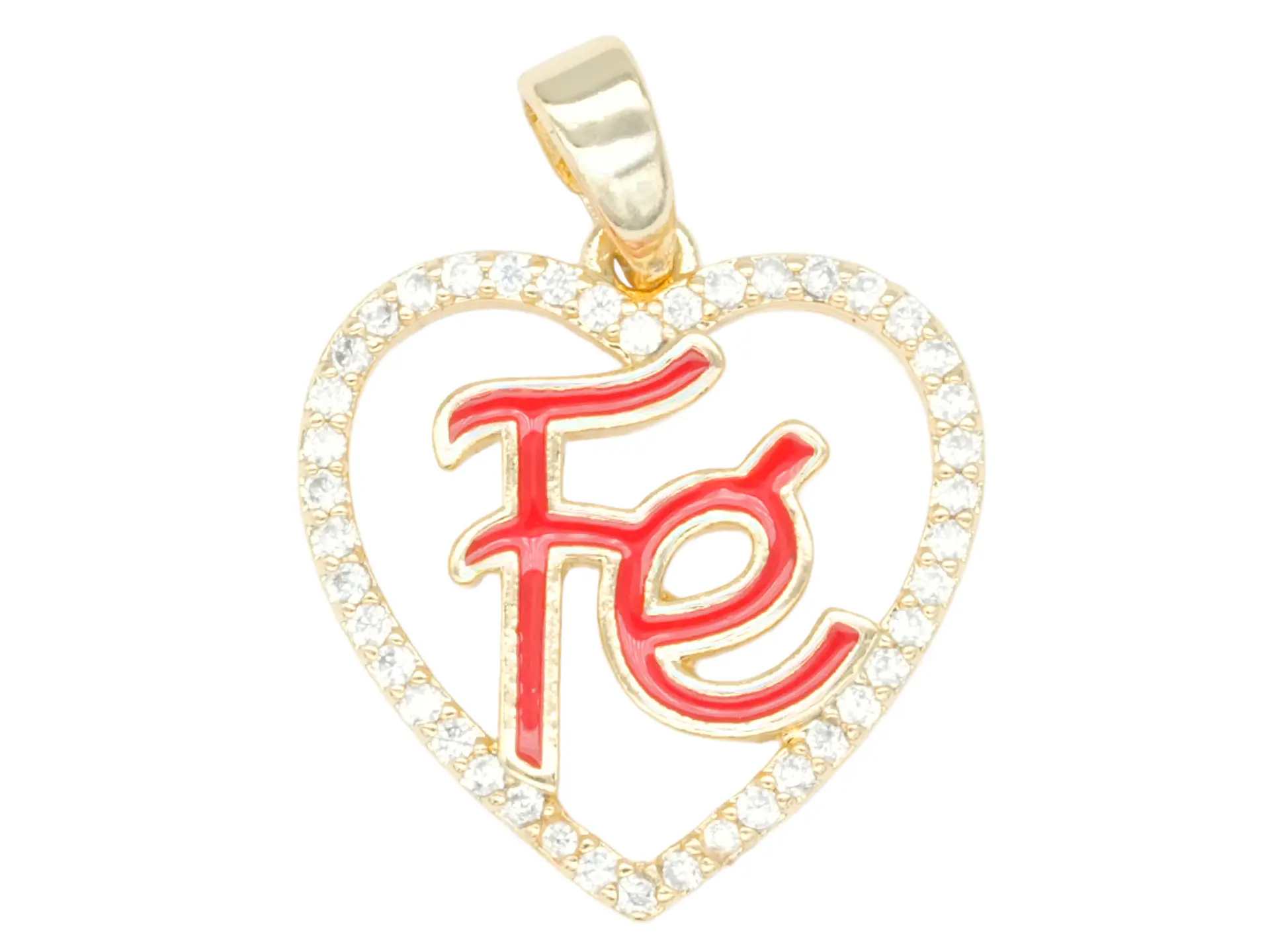 RODIO DORADO DIJE CORAZON FE ROJO ZIRCON 17*15MM 1