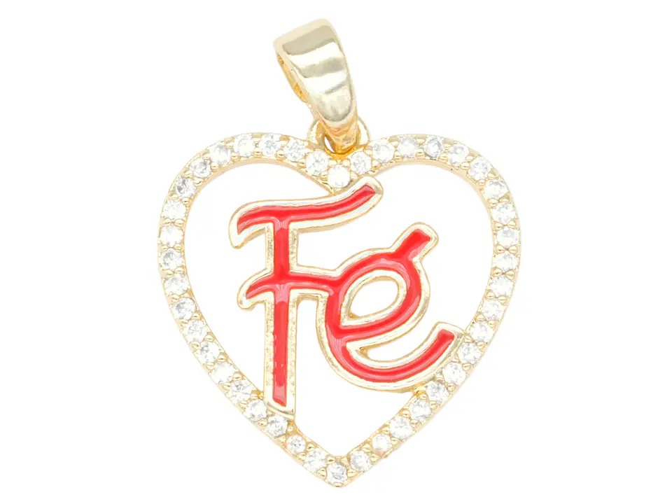 RODIO DORADO DIJE CORAZON FE ROJO ZIRCON 17*15MM 1