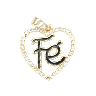 RODIO DORADO DIJE CORAZON FE NEGRO ZIRCON 17*15MM