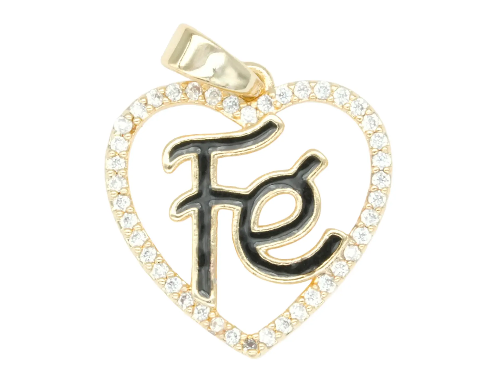 RODIO DORADO DIJE CORAZON FE NEGRO ZIRCON 17*15MM 1