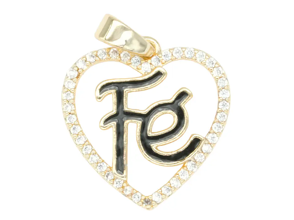 RODIO DORADO DIJE CORAZON FE NEGRO ZIRCON 17*15MM 1