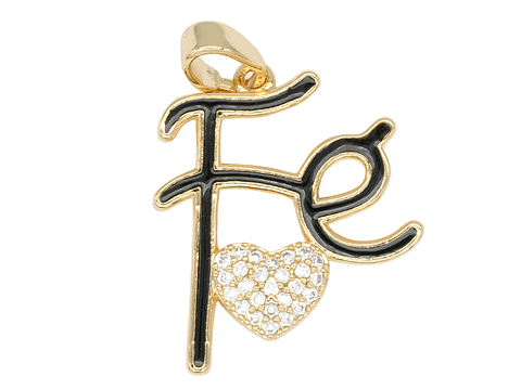 RODIO DORADO DIJE FE CORAZON NEGRO ZIRCON 20*17MM