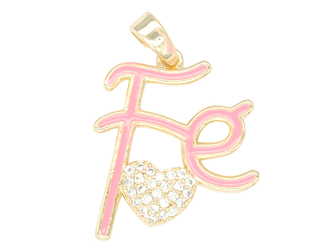 RODIO DORADO DIJE FE CORAZON ROSADO ZIRCON 20*17MM