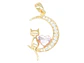 RODIO DORADO DIJE LUNA GATO CORAZON ROSADO ZIRCON 24*14MM - Miniatura 1
