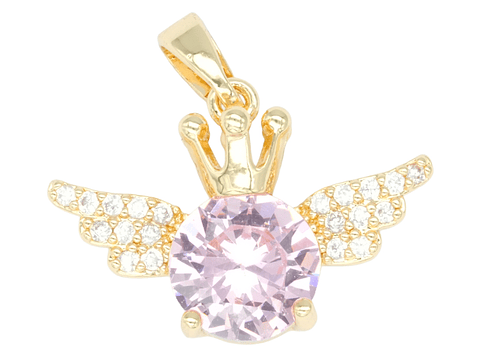 RODIO DORADO DIJE ALAS CORONA CENTRO ROSADO ZIRCON 20*14MM