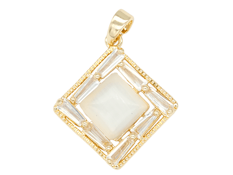 RODIO DORADO DIJE ROMBO OJO DE GATO ZIRCON 22*19MM