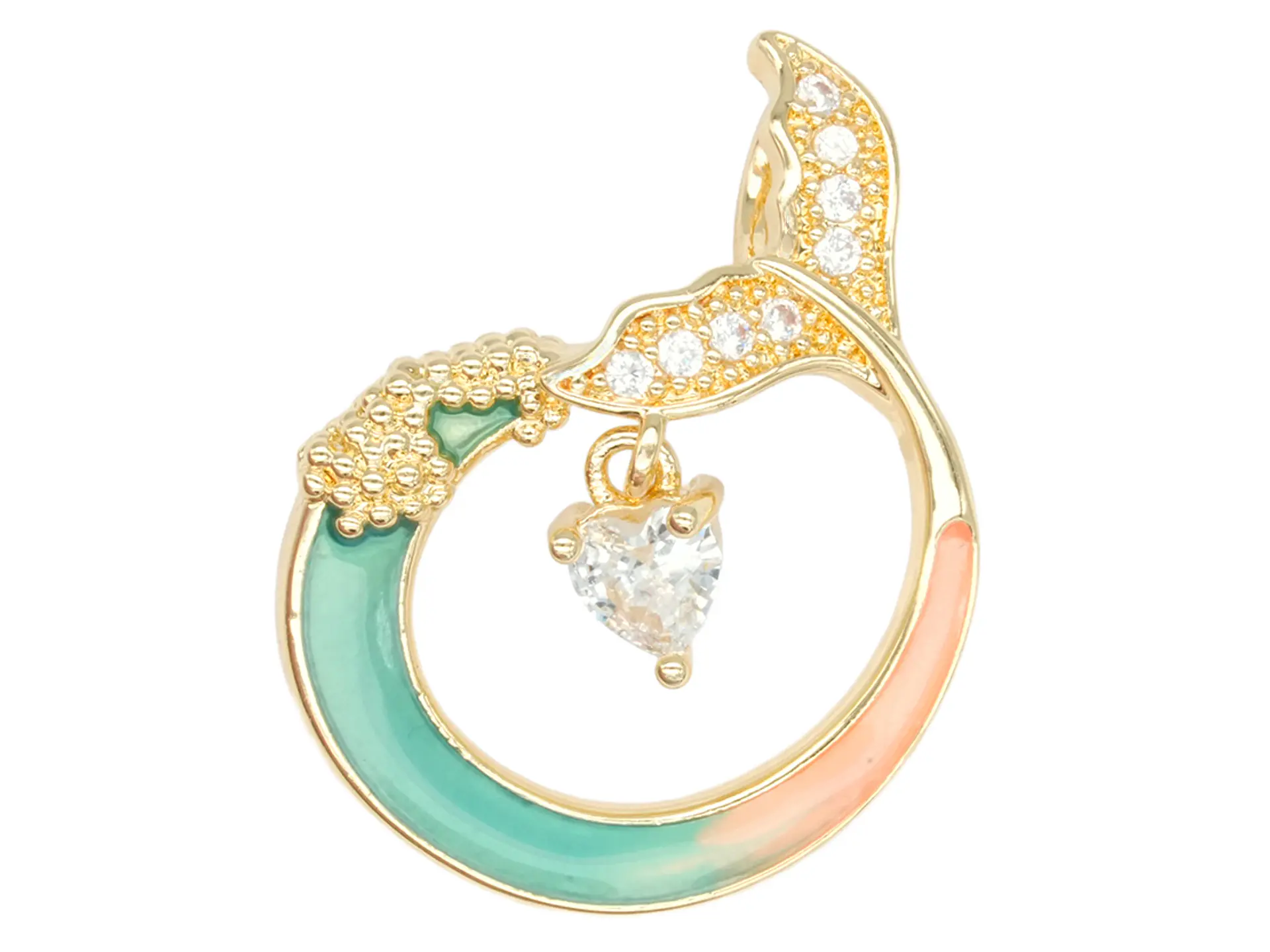 RODIO DORADO DIJE COLA SIRENA ZIRCON 24*18MM 1