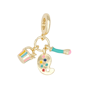 RODIO DORADO DIJE CHARM PINCEL BALDE PINTURA 22*12MM