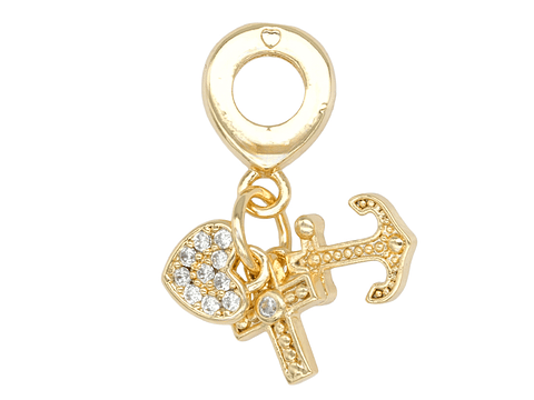 RODIO DORADO DIJE CHARM ANCLA CRUZ CORAZON ZIRCON 22*10MM