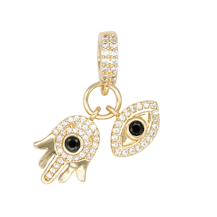 RODIO DORADO DIJE CHARM MANO OJO ZIRCON 28*12MM