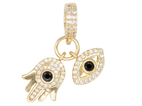 RODIO DORADO DIJE CHARM MANO OJO ZIRCON 28*12MM