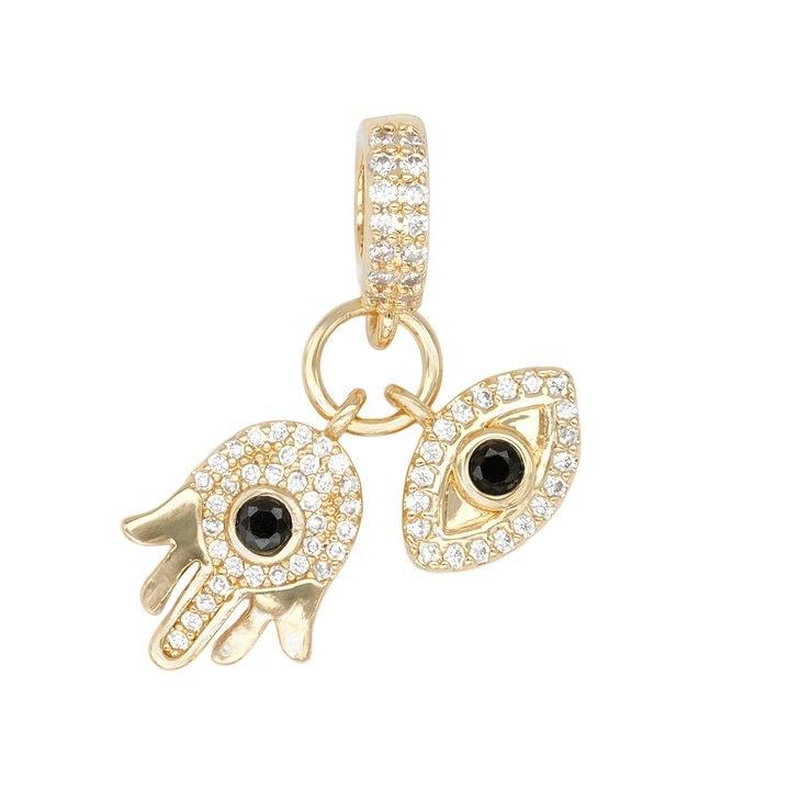 RODIO DORADO DIJE CHARM MANO OJO ZIRCON 28*12MM 1