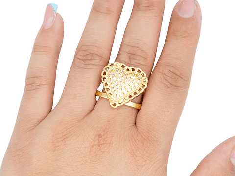 RODIO DORADO ANILLO CORAZON AJUSTABLE ZIRCON 23MM