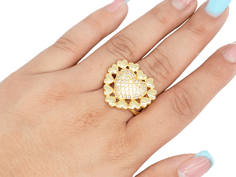 RODIO DORADO ANILLO CORAZON AJUSTABLE ZIRCON 20MM