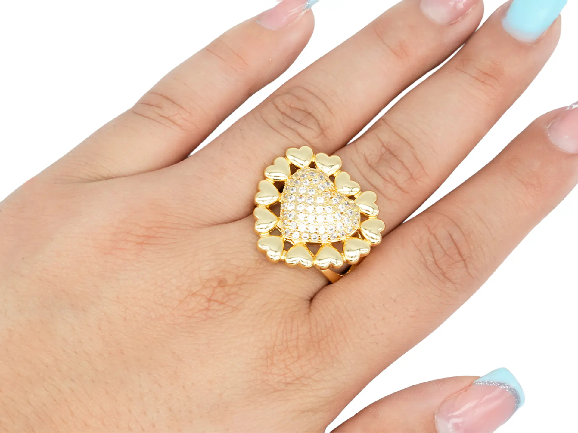 RODIO DORADO ANILLO CORAZON AJUSTABLE ZIRCON 20MM 2