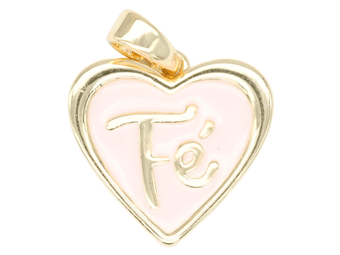 RODIO DORADO DIJE CORAZON FE ROSADO 14*15MM