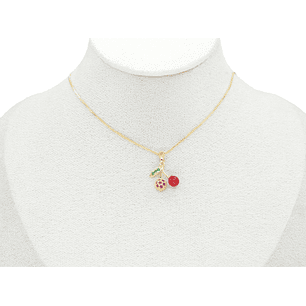 RODIO DORADO DIJE CEREZA ZIRCON FUCSIA 15*13MM