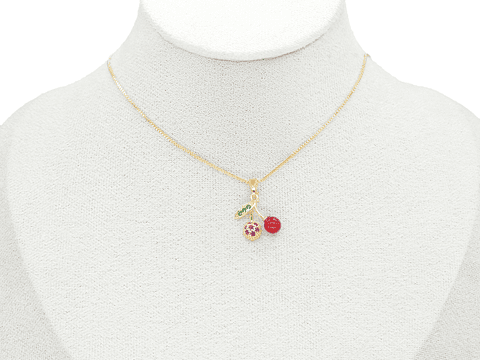 RODIO DORADO DIJE CEREZA ZIRCON FUCSIA 15*13MM