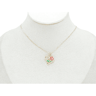 RODIO DORADO DIJE CORAZON ROSA ROJO ZIRCON 17*17MM