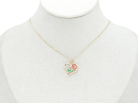 RODIO DORADO DIJE CORAZON ROSA ROJO ZIRCON 17*17MM