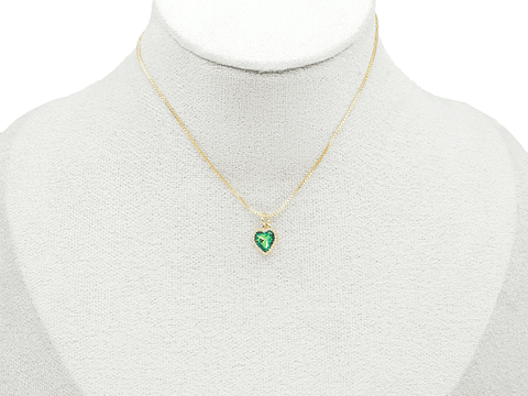 RODIO DORADO DIJE CORAZON ZIRCON VERDE 10*9MM