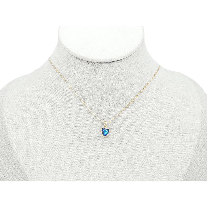 RODIO DORADO DIJE CORAZON ZIRCON AZUL 10*9MM 2