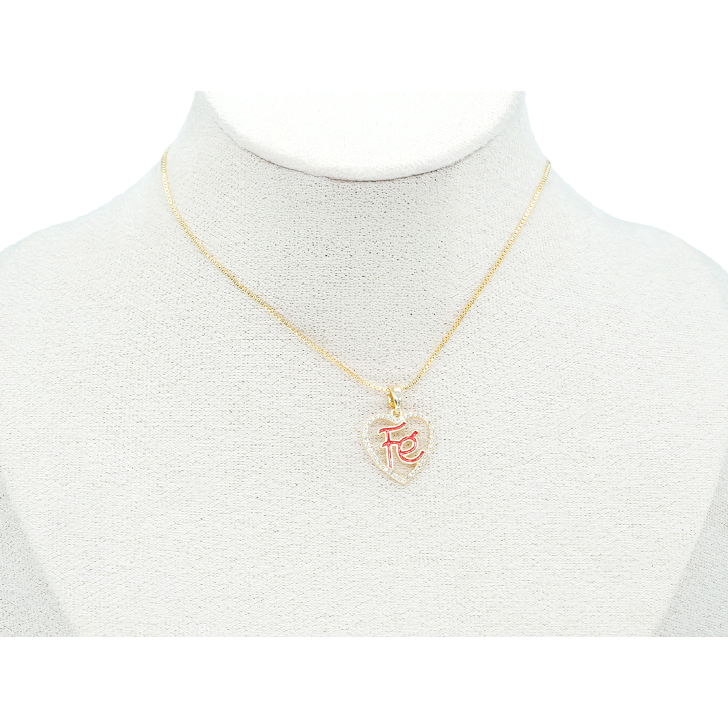 RODIO DORADO DIJE CORAZON FE ROJO ZIRCON 17*15MM 2