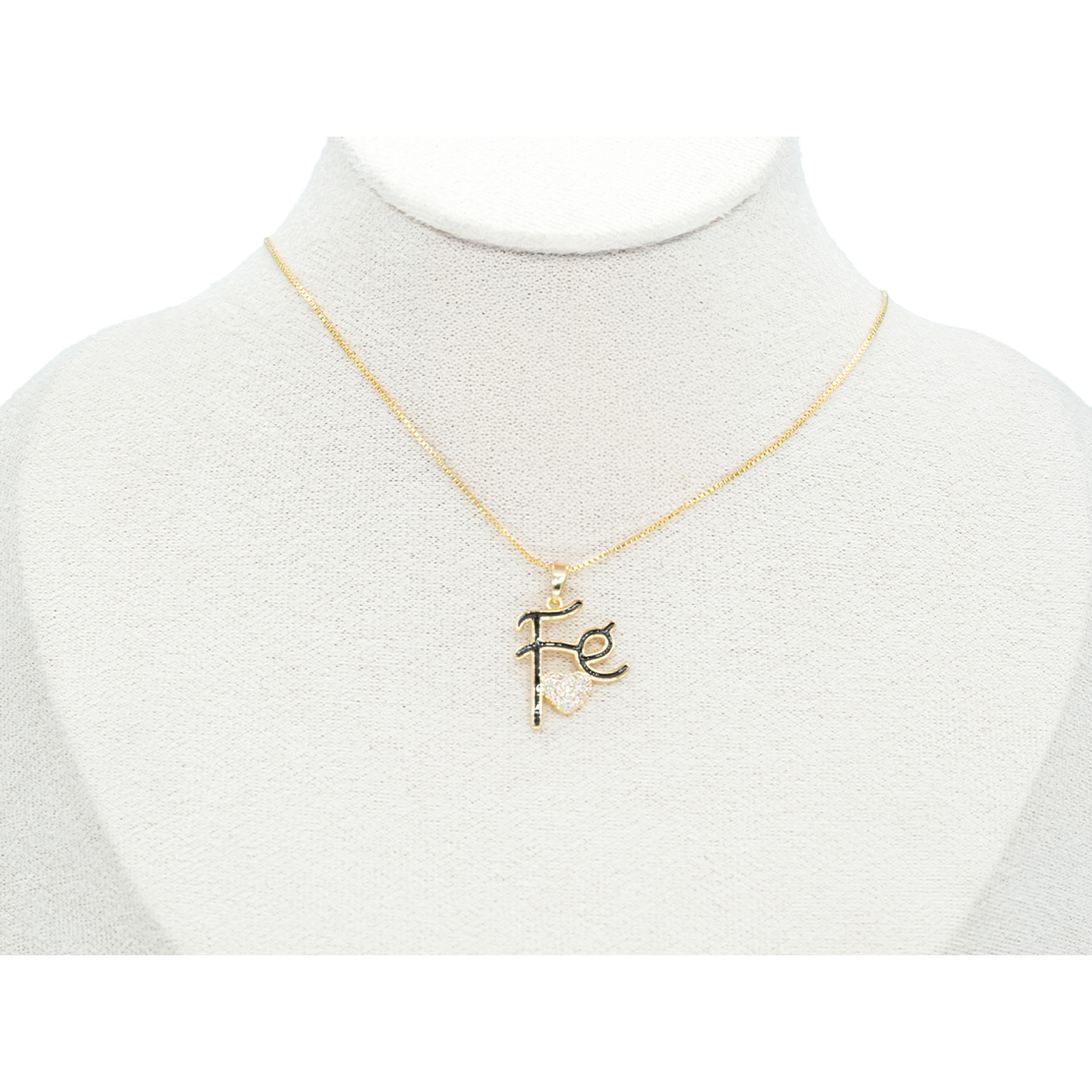 RODIO DORADO DIJE FE CORAZON NEGRO ZIRCON 20*17MM 2