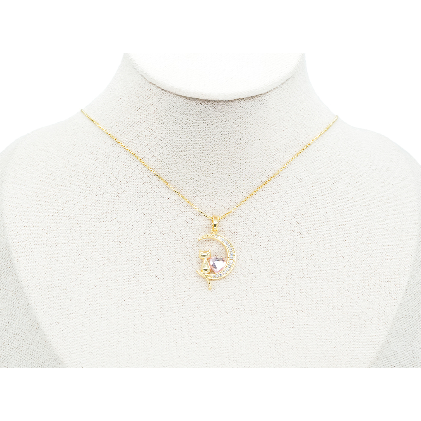 RODIO DORADO DIJE LUNA GATO CORAZON ROSADO ZIRCON 24*14MM 2