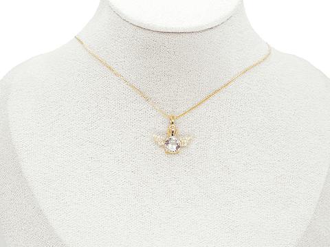 RODIO DORADO DIJE ALAS CORONA CENTRO ROSADO ZIRCON 20*14MM