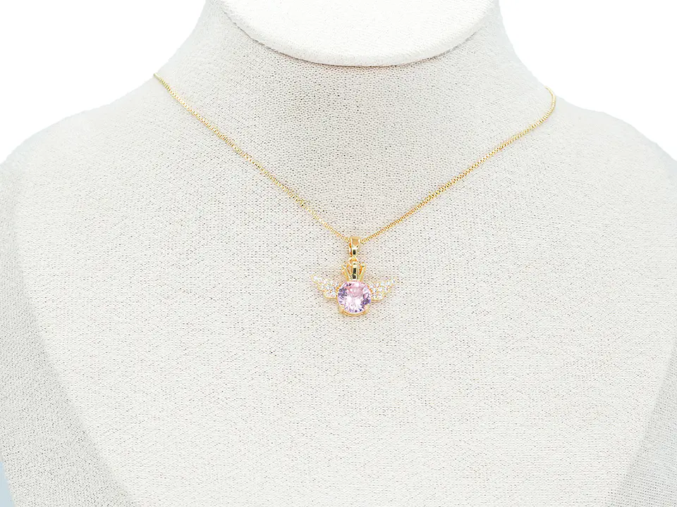 RODIO DORADO DIJE ALAS CORONA CENTRO ROSADO ZIRCON 20*14MM 2