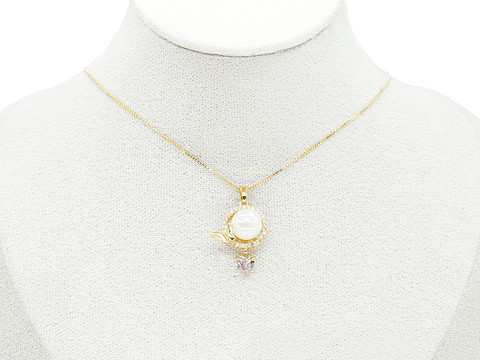 RODIO DORADO DIJE PERLA MARIPOSA CORAZON ROSADO ZIRCON 26*15MM