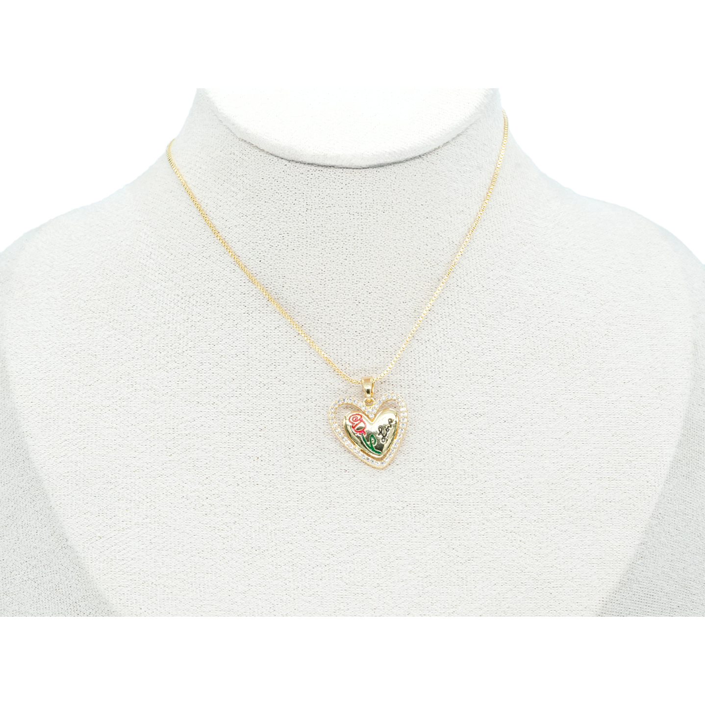 RODIO DORADO DIJE CORAZON ROSA LOVE ROJA ZIRCON 15*15MM 2