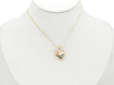 RODIO DORADO DIJE CORAZON ROSA LOVE ROJA ZIRCON 15*15MM