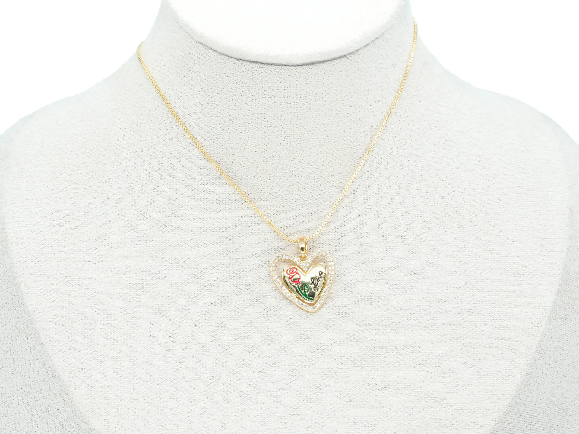 RODIO DORADO DIJE CORAZON ROSA LOVE ROJA ZIRCON 15*15MM 2