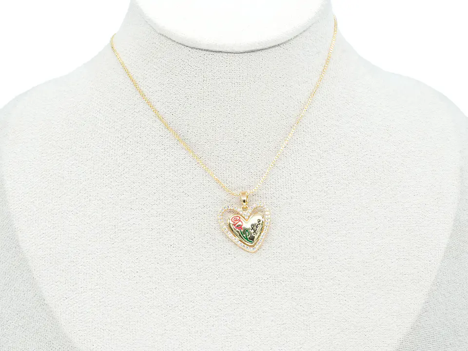 RODIO DORADO DIJE CORAZON ROSA LOVE ROJA ZIRCON 15*15MM 2