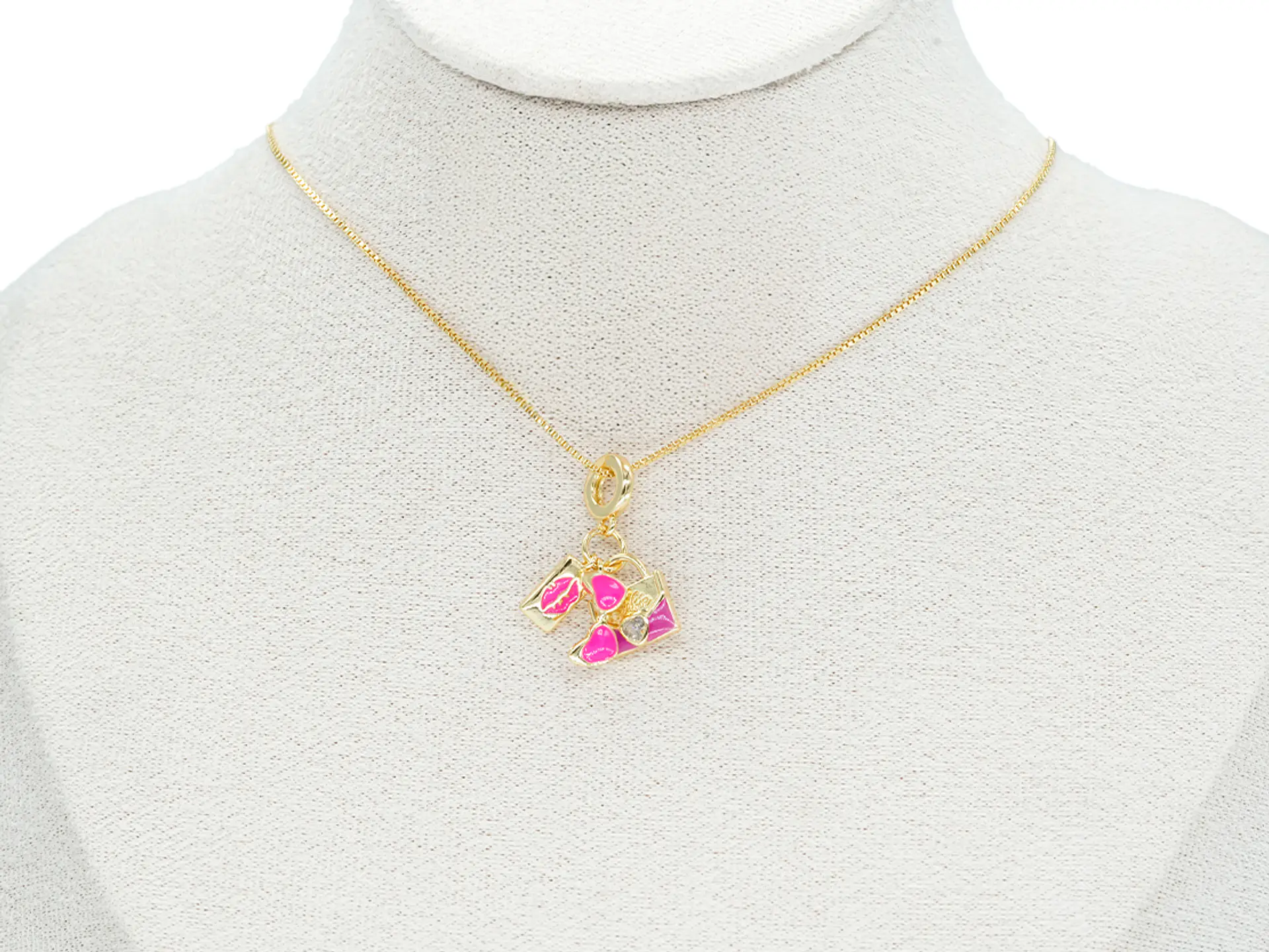 RODIO DORADO DIJE CHARM FUCSIA CARTERA BOCA GAFAS 22*10MM 2