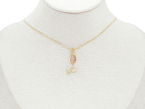 RODIO DORADO DIJE TULIPAN ROSADO ZIRCON 22*11MM