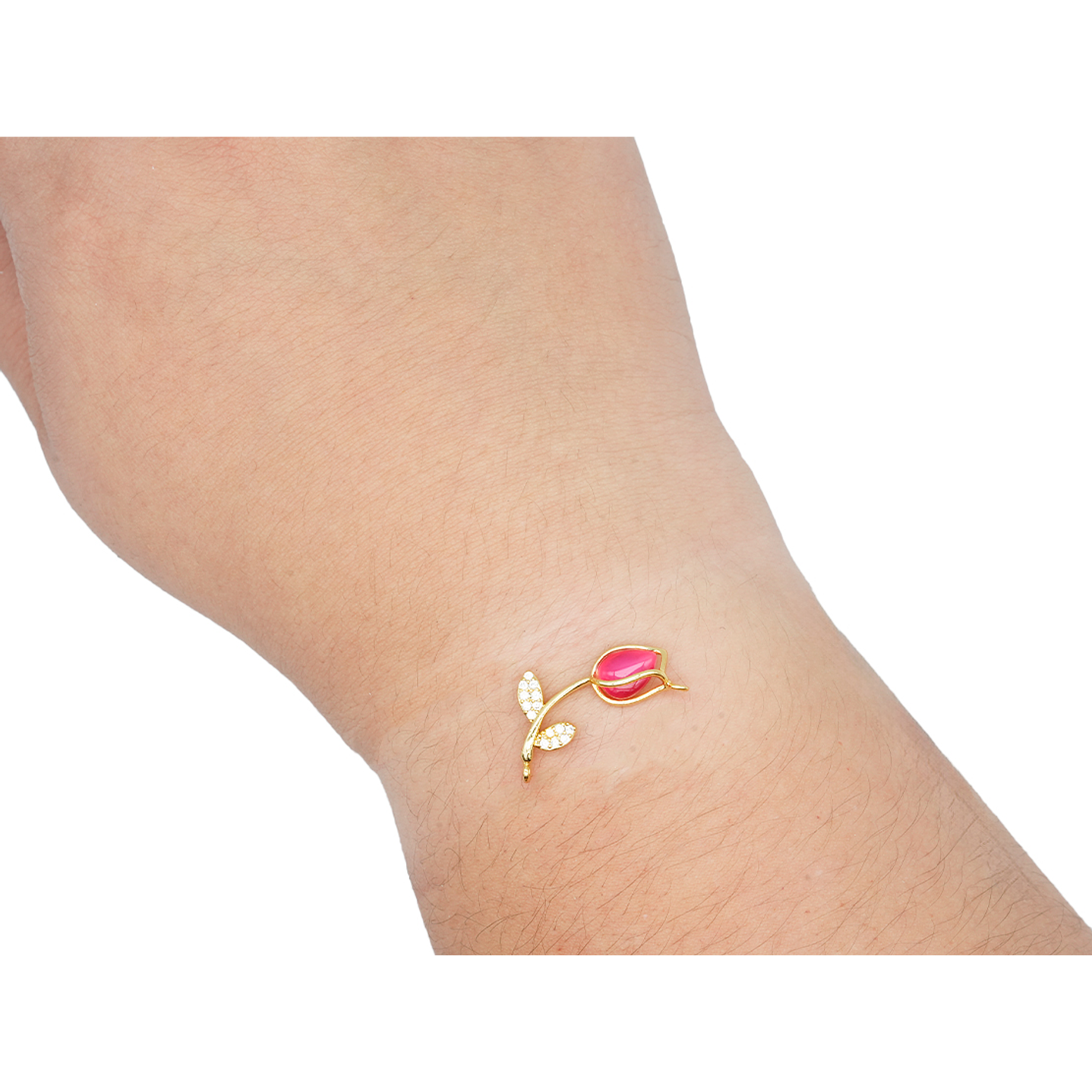 RODIO DORADO CENTRO TULIPAN ROSADO ZIRCON 23*11MM 2