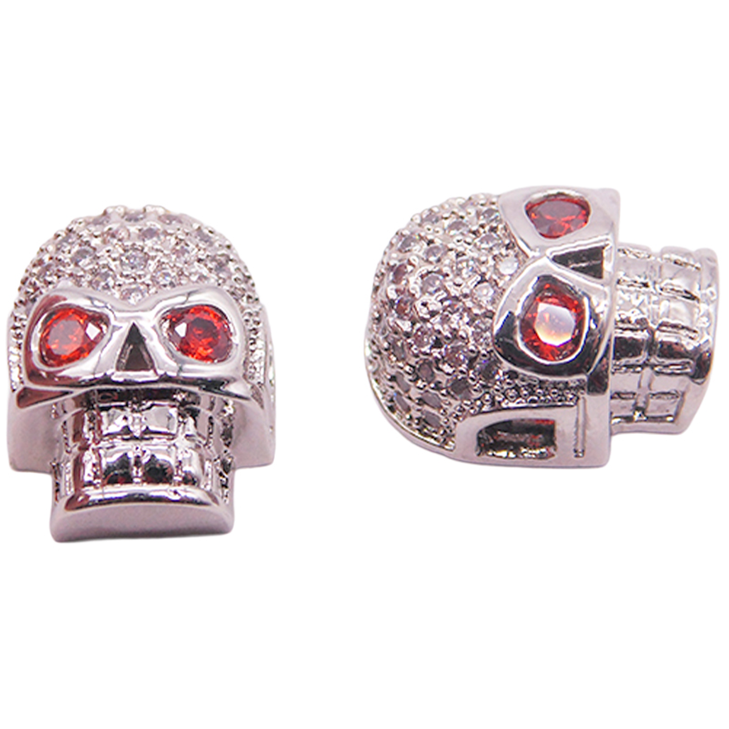 RODIO PLATEADO CALAVERA OJO ROJO CIRCON BLANC 10*12MM 1