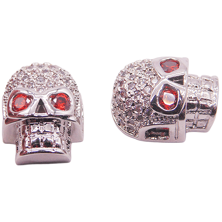 RODIO PLATEADO CALAVERA OJO ROJO CIRCON BLANC 10*12MM 1