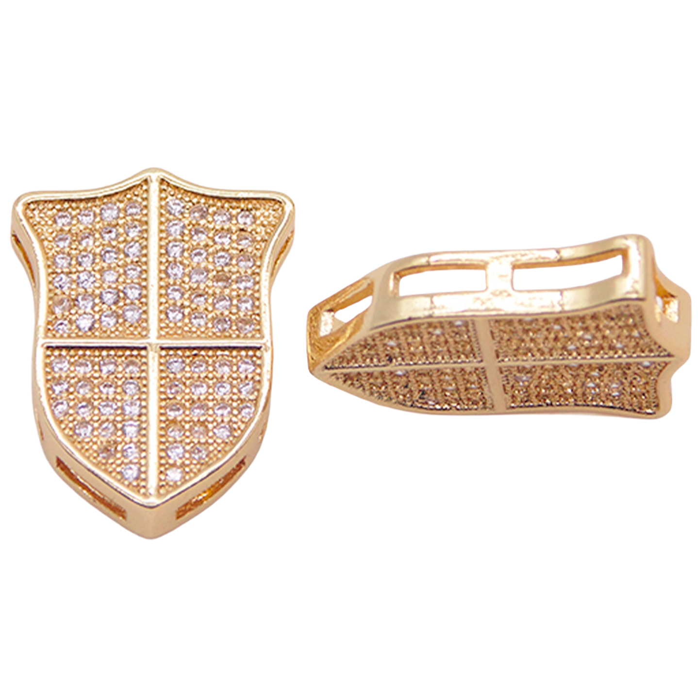 RODIO ESCUDO DORADO  CIRCON PLATEADO 15*20MM 1