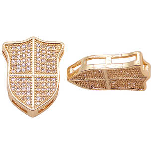 RODIO ESCUDO DORADO  CIRCON PLATEADO 15*20MM