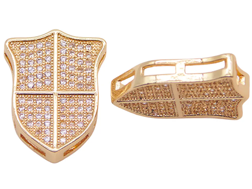 RODIO ESCUDO DORADO  CIRCON PLATEADO 15*20MM 1