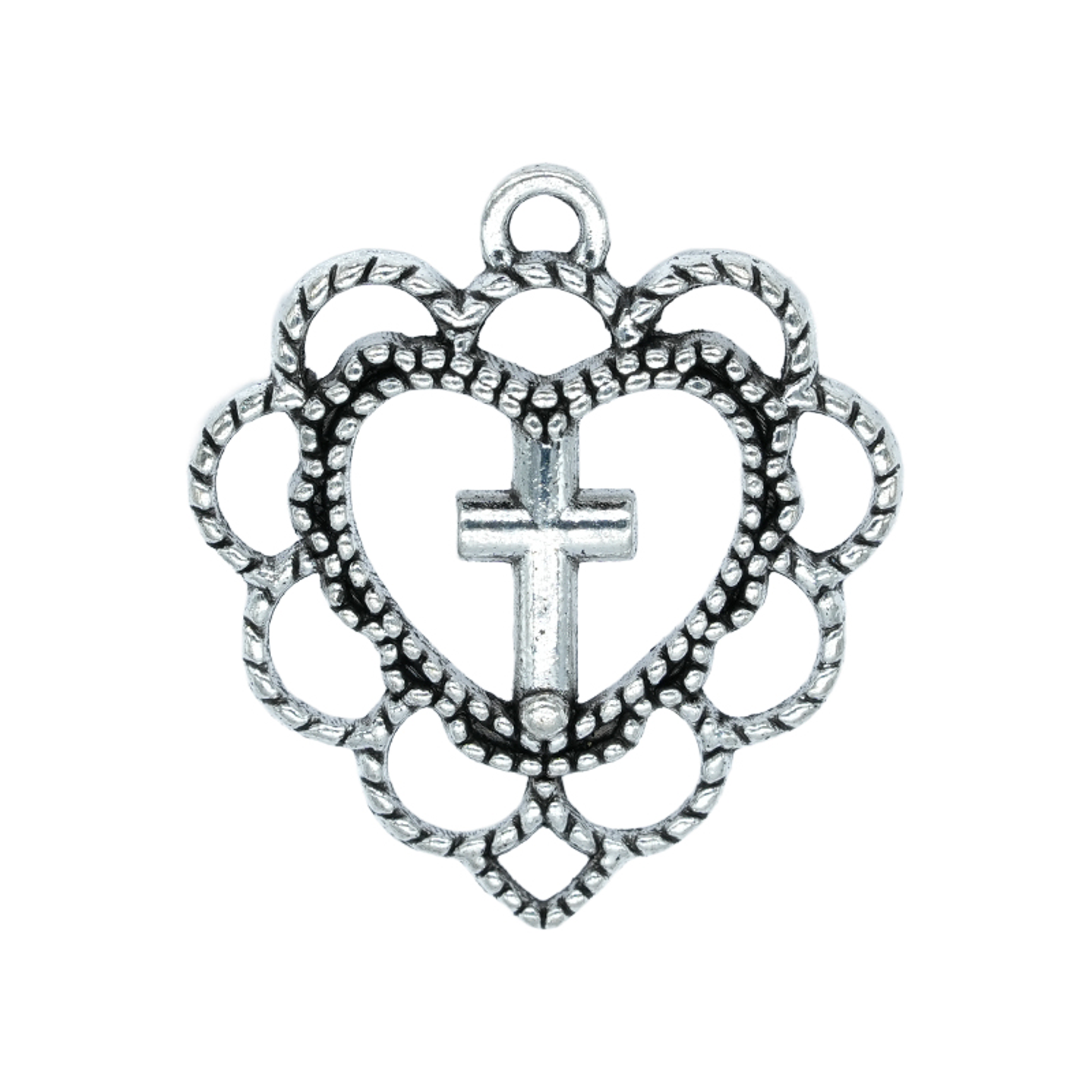 SAMAK PLATEADA DIJE CORAZON CENTRO CRUZ 20MM  188 1