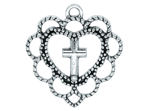 SAMAK PLATEADA DIJE CORAZON CENTRO CRUZ 20MM  188