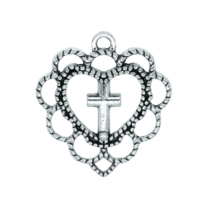 SAMAK PLATEADA DIJE CORAZON CENTRO CRUZ 20MM  188 1