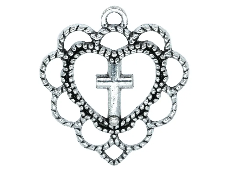 SAMAK PLATEADA DIJE CORAZON CENTRO CRUZ 20MM PAQUETE POR 14 UNIDADES APROX 1