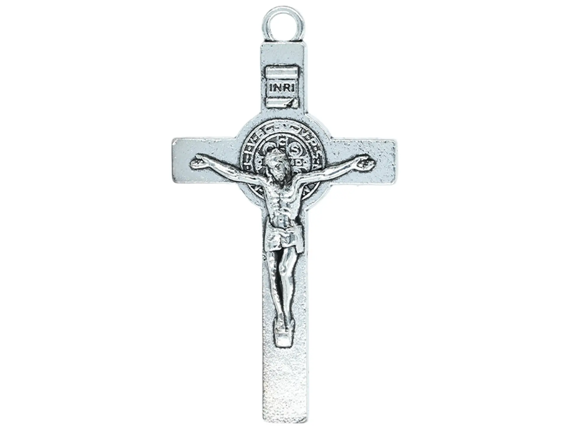 SAMAK PLATEADA DIJE CRISTO MACIZO SAN BENITO 28*48MM  PAQUETE POR 3 UNIDADES APROX 1
